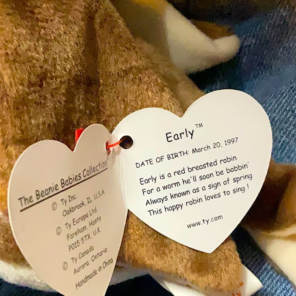 Retired 1997 “Early” The Red Breasted Robin Beanie Baby. Tush Tag Error - Picture 6 of 8